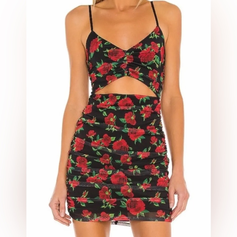NBD Red Rose Bodycon Mini Dress with Cutout